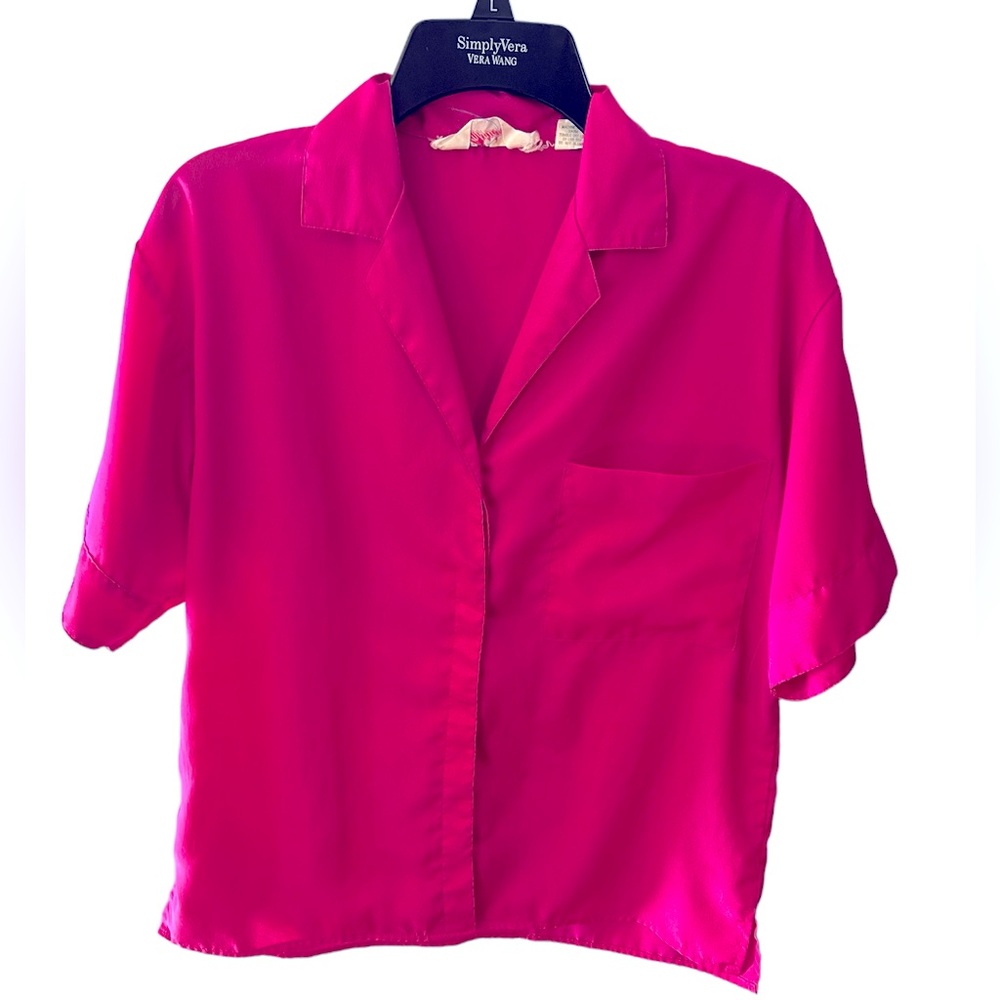 Fuchsia Short Sleeve Button Down Camp Shirt by Avon Fashions.  Size = 3/4